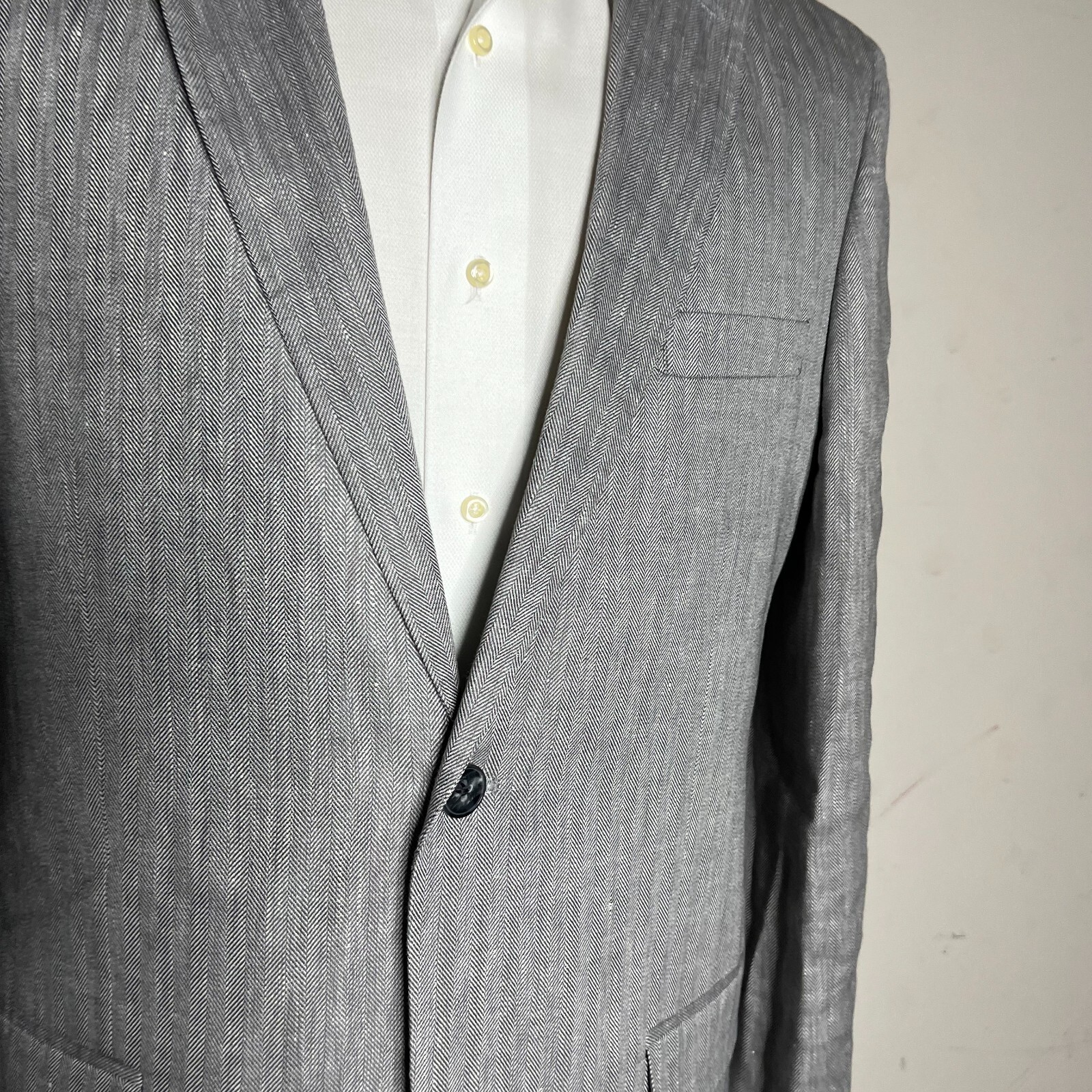 Tasso Elba Blazer Wool Gray Linen Blend Mens 42L … - image 2