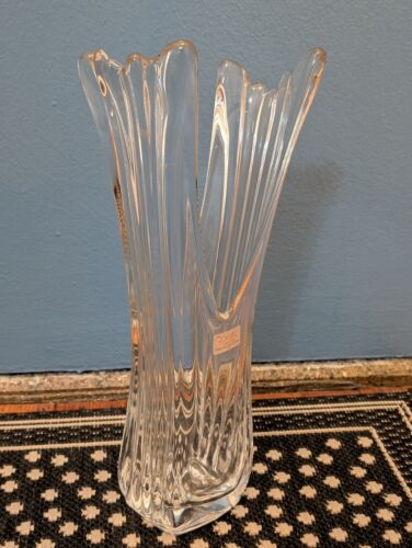 Vtg Toscany Japan Crystal Clear Glass Swung Vase with Box 13" tall - Picture 3 of 13