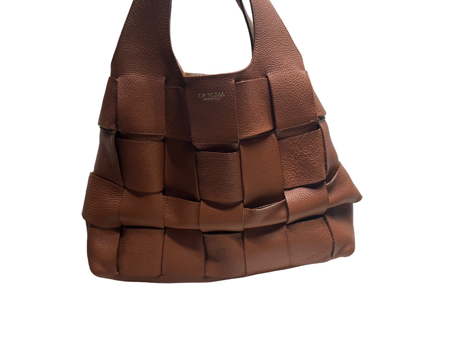Lia Numa Brown Leather Weave Macro Braid Tobo Tote Bag Made in Italy w/ Strap