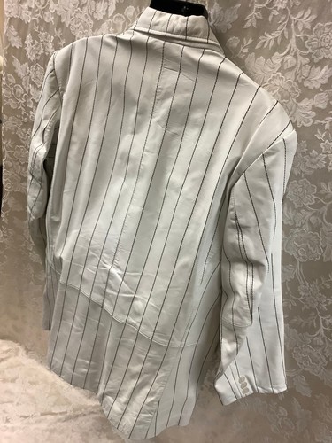 GIACCA INTERNAZIONALE UOMO PELLE BIANCA L blazer nero righe cucite India - Foto 9 di 10