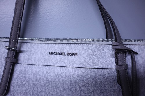 Nice Clean Michael Kors Large Jet Set Logo Monogrammed Travel Tote Purse Handbag - Picture 3 of 8