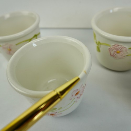 4 VTG Bassano Porcelain Ceramic Planter Pot Hand Painted ITALY 3" Flowers - Picture 8 of 12