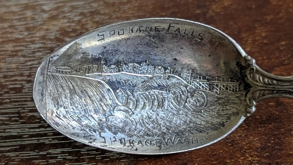 Souvenir Spoon Spokane Falls Washington Sterling Silver Hand Engraved Bowl 