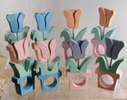 Set of 8 Wooden Painted Tulip Flower Napkin Rings