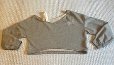 Gray Off Shoulder Cropped Long Sleeve Top