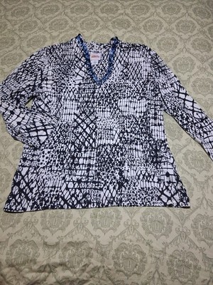 Womens Ruby Rd Favorites Medium Black White Sequin Neck Stretchy