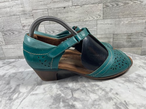 Cobb Hill Sandals Women 9 Alexa Shoes Green Leather T-Strap Peep toe Kitten Heel - Picture 3 of 21