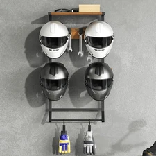 HOOBRO Motorcycle Helmet Rack 16.5"L x 11"W x 39.6"H, Rustic Brown, Black