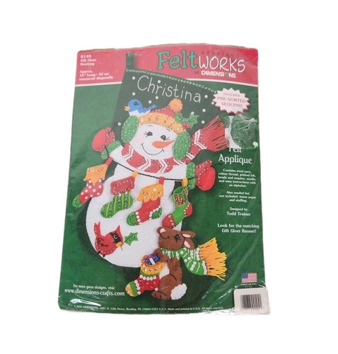 OPENED DIMENSIONS FELTWORKS "GIFT GIVER" SNOWMAN FELT STOCKING KIT - NIP! - 第 1/2 張圖片