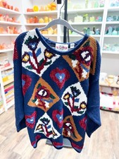 Vintage Sweater With Hearts And Flowers