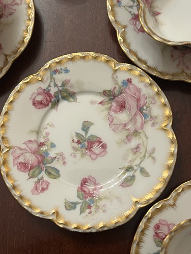 Antique Haviland Limoges Pink Rose Floral Ramekin Saucer Set Of 11 - Picture 14 of 24