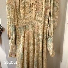 Sezane Women's M Vintage Floral Prairie Dress Lace Trim Long Sleeve