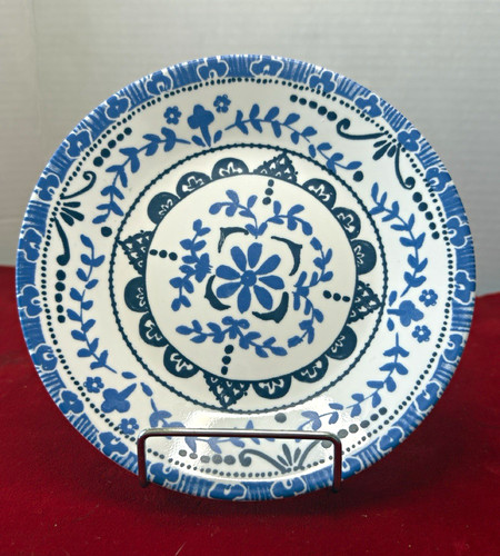 Corelle Round Glass Salad Plate Blue/White Floral Pattern Shiny Finish ...