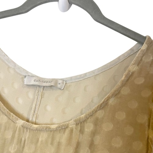 Locker geschnittenes Tunika Kleid Samt Ausbrenner gepunktet beige creme Lagenlook künstlerisch S - Bild 6 von 6