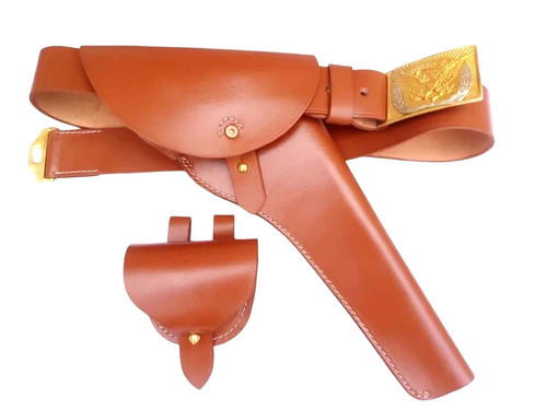 Civil War Cavalry Leather Officer NCO Waist Eagle Buckle Belt Holster Cap pouch - Picture 7 of 11