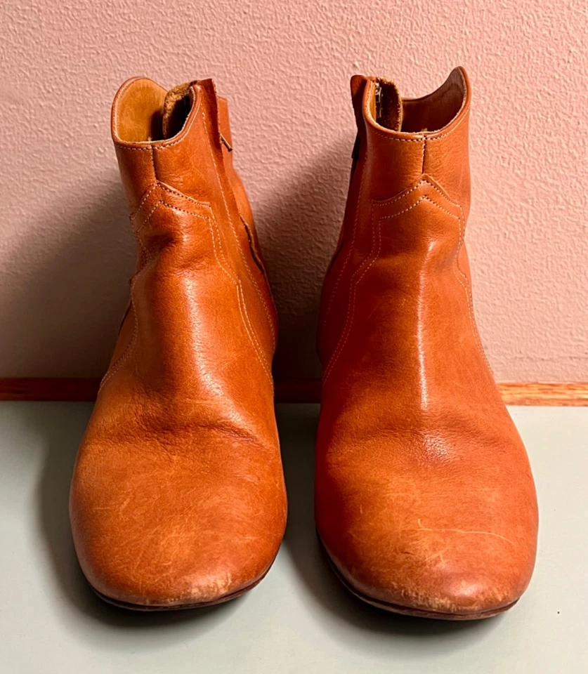 Isabel Marant Botines Gruesos Vaquera Occidental Boho Cuero Tostado Talla 39 - 8.5 Foto 3 de 4