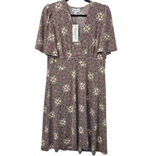 Veronica M Dress XL Geometric Midi Fit Flare Flutter Sleeve Jersey Boho Work