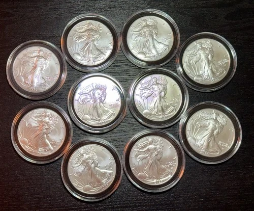 RARE LOT of 10 (BU) 2025 $1 American Silver Eagle 1 oz Coins 10oz Silver Bullion