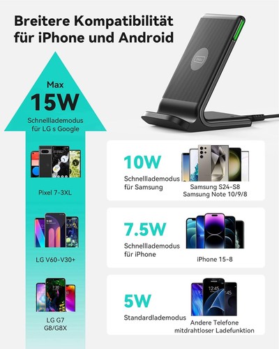 INIU Wireless Charger Stand, 15W Qi Zertifiziert Induktive Ladestation - Bild 9 von 10