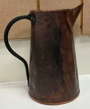 Vintage Copper Pitcher 10" Tall Patina Black Iron Handle Rustic Decor USA
