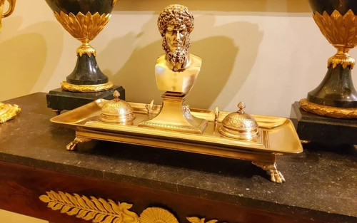 ANTIK 19. Jh. FRANZÖSISCHES REICH VERGOLDETE BRONZE DORE INKWEL, signiert BARBEDIENNE 1850er - Bild 4 von 24