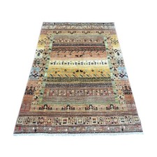 4'x5'10" Brown Fine Kashkuli Animal Figurines Hand Knotted Soft Wool Rug 22871