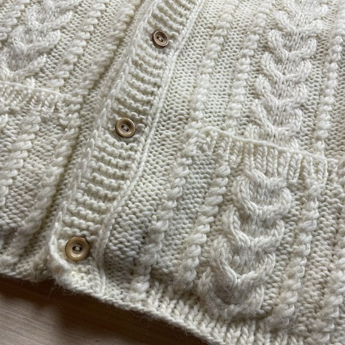 Vintage Irish Fisherman Cardigan Sweater S Aran Cable Knit Ivory Off White - Picture 2 of 7