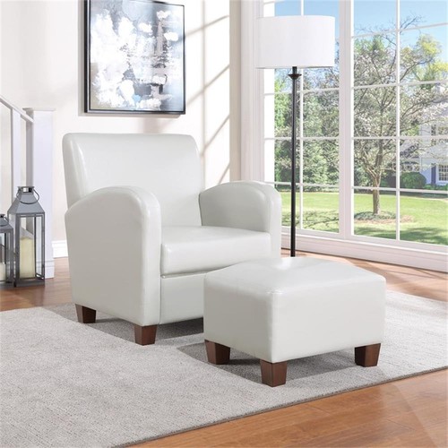Aiden Chair & Ottoman Cream Faux Leather with Medium Espresso Legs - Picture 2 of 7