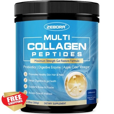 ZEBORA Multi Collagen Peptides Powder Probiotic Gut Health Skin Hair