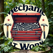 2D 2D Retro Mechanical Toolbox Metal Wall Art- Rustic Aluminum Sign with Hammer