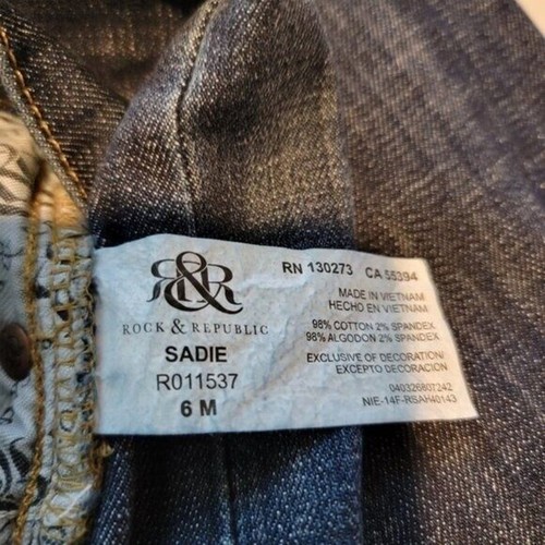 Rock Republic Jeans Women's Sz 6 Distressed Straight Rhinestone Blue Denim - Picture 5 of 12