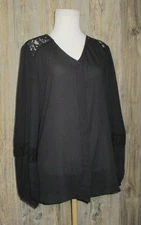 APT 9 Black Long Sleeve Lace Detail Top Womens Sz Large Witch Whimsigoth Classic