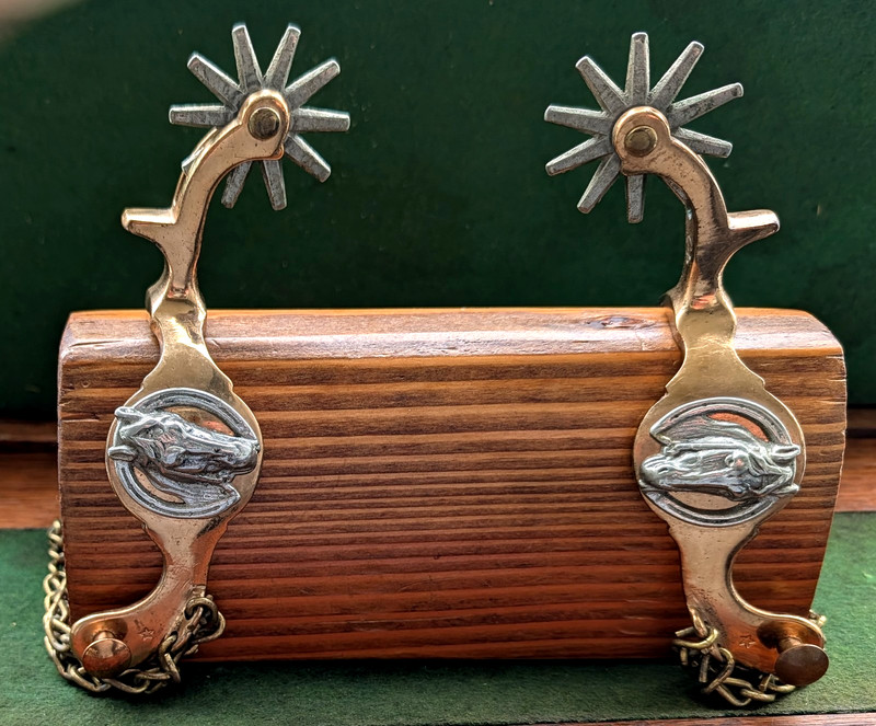 Vintage Pair August Buermann Hercules Bronze Spurs w/ Heel Chains