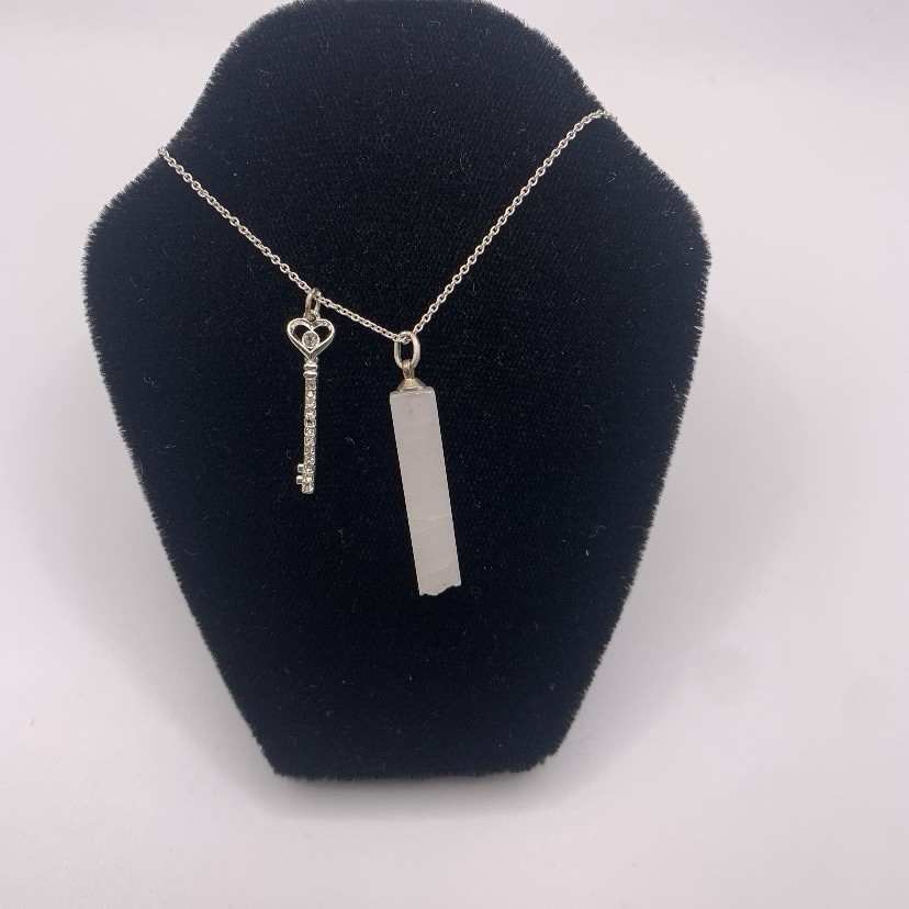 Delicate Heart Shaped Key Rectangular Stone Penda… - image 2