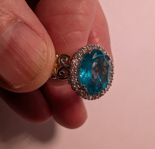 Gems en Vogue Palladium Over Silver Paraiba-Color Topaz & Zircon Ring Sz10 - Picture 2 of 12