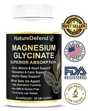 NatureDefend Premium Magnesium Glycinate Chelated 90ct USA Made Veteran Owned