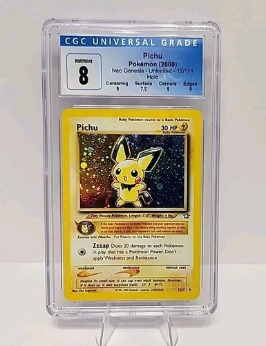 CGC 8 Pichu 12/111 Neo Genesis Holo SWIRL Pokemon Card Graded Mint