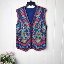 Vintage Hand Embroidered Boho Floral Folk Vest