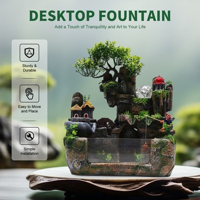 Indoor Water Fountain With Led & Mist Resin Rockery Waterfall home decor Art Dec