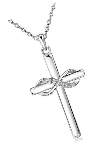 925 Sterling Silber Kreuz Halskette für Damen Infinity Halskette 14K Rose - Bild 1 von 7
