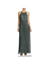 HALSTON Womens Green Braided Waist Strappy Back Lined Sleeveless Formal Dress 12