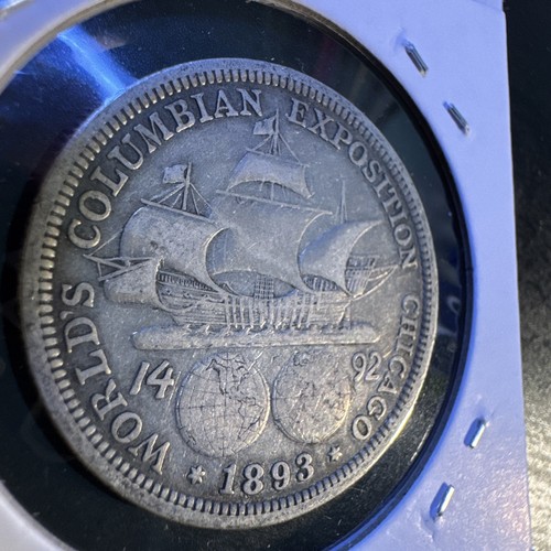 Medio dólar de la Expo Colombiana de 1893 90 % de plata Columbus Expo conmemorativo Chicago - Imagen 4 de 4