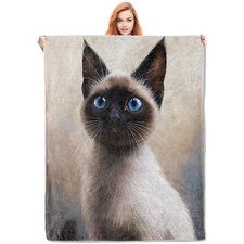 Siamese Cat Throw Blanket Gifts Soft Cozy Fleece Blanket with Realistic Cat P...