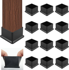 12Pcs Black Chair Leg Caps, 1-1/2" X 1-1/2" Rubber Square Feet Furniture Table C