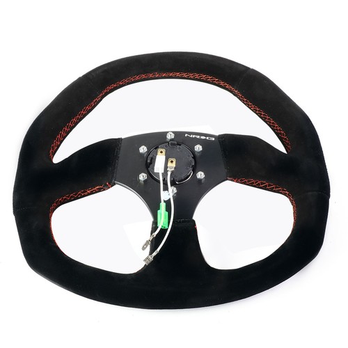 NRG RST-009S-RS 320MM BLACK SUEDE RED STITCH FLAT BOTTOM D-SHAPE STEERING WHEEL - Picture 3 of 5