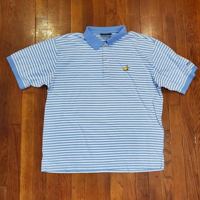 Masters Collection Shirt Mens Large Blue White Stripe Golf Augusta National Polo