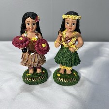 Vintage Hawaii Hula Girl Figurines Set of 2 Maui 2000 Souvenir Resin Decor