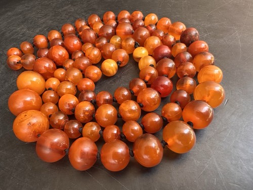 ANTIKE CHINESISCHE EIGELB BUTTERSCOTCH NATÜRLICHER BALTISCHER BERNSTEIN GEBETSPERLEN MALA 45g