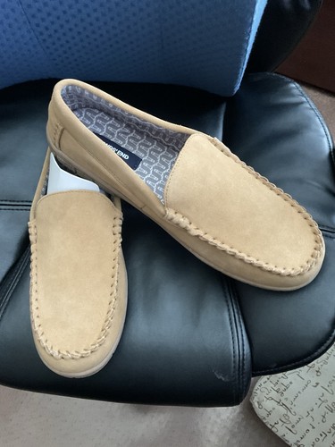 LANDS' END Camel SUEDE SLIP ON MOCCASINS / LOAFERS / FLATS SIZE 12 NWOB - Picture 6 of 8