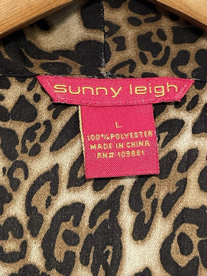 Sunny Leigh Blouse Top Womens Large Bow Ruching Stretchy Animal Print Leopard - Image 2 of 4